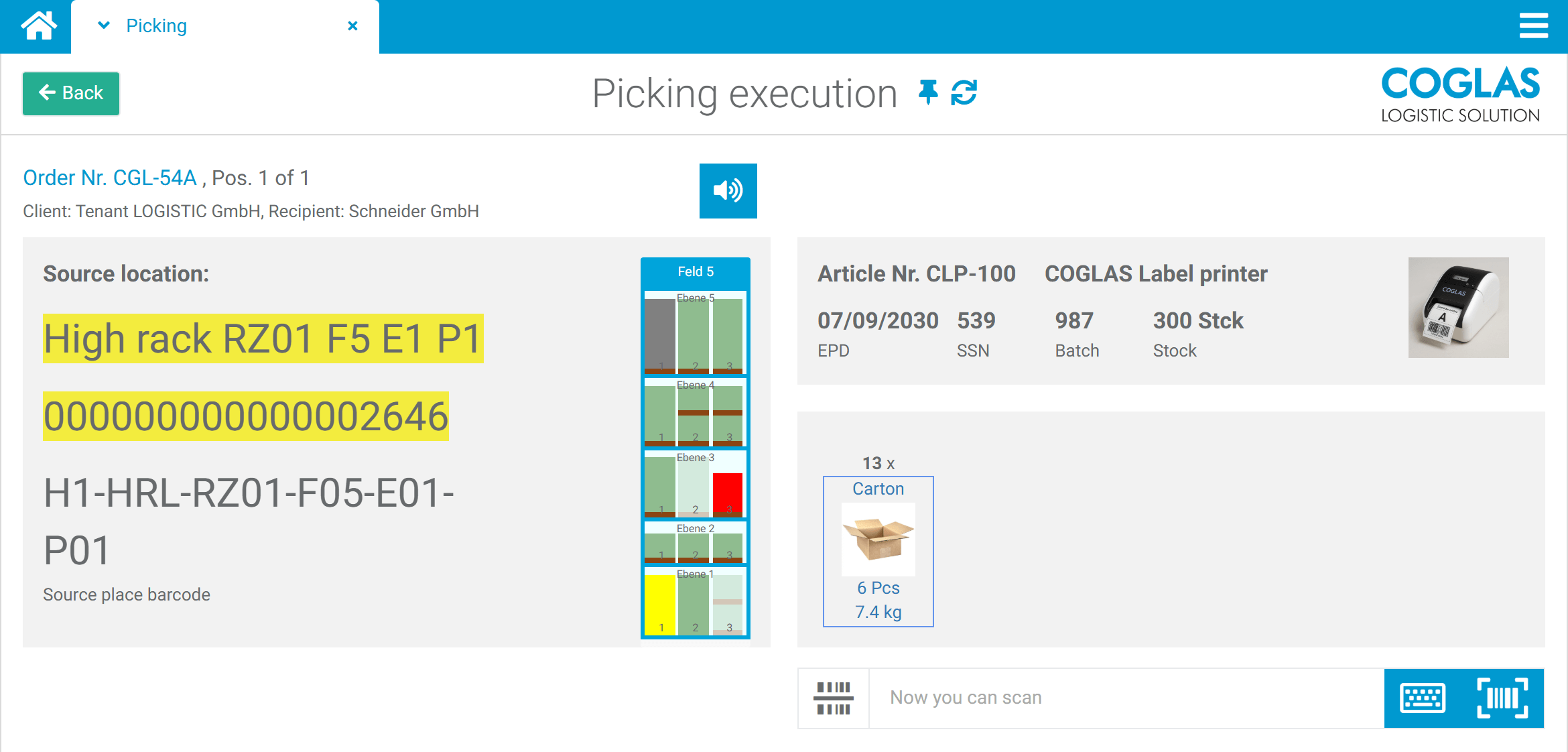 COGLAS WEB WMS picking: mobile guided picking process