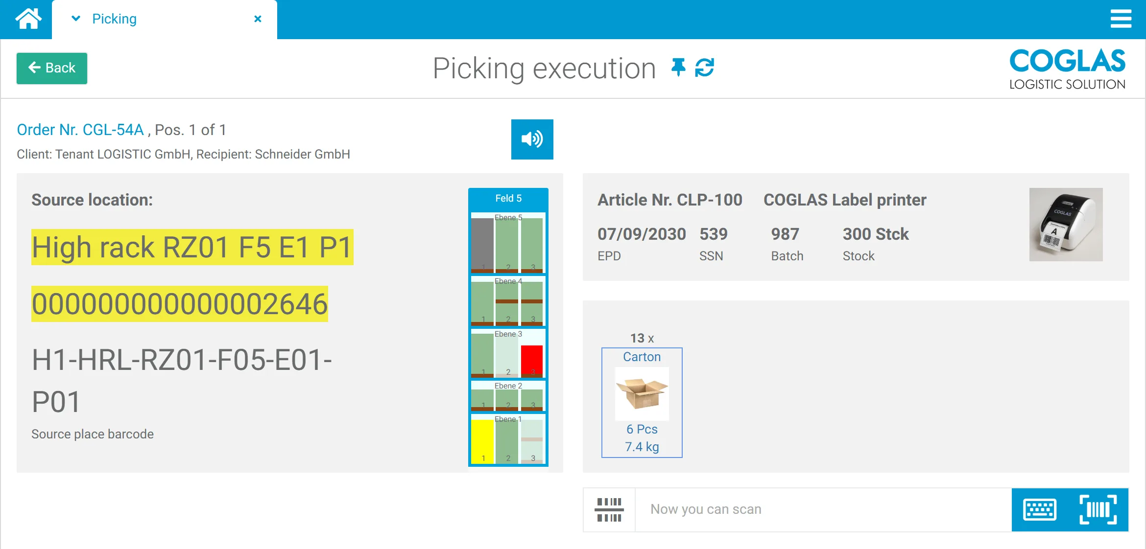 COGLAS WEB WMS picking: mobile guided picking process