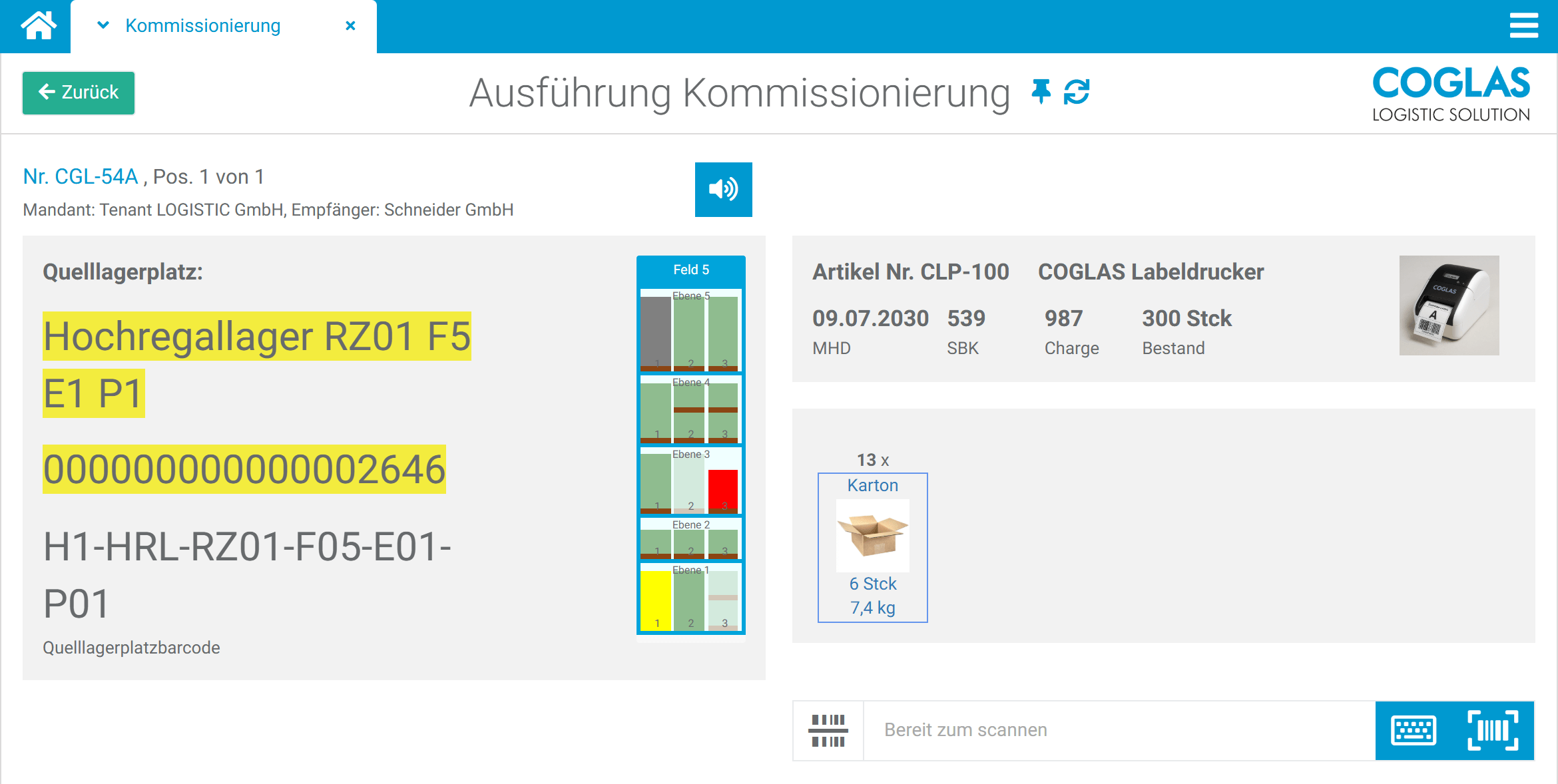 COGLAS WEB WMS Kommissionierung mit mobiler Führung, Scan-Kontrolle und Auftragsstatus