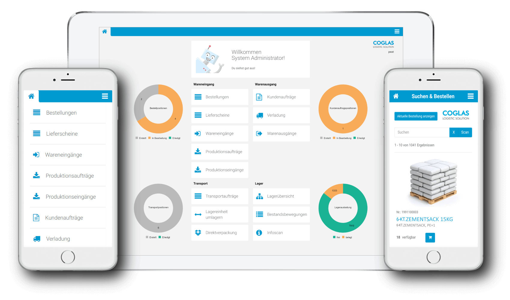 COGLAS WEB WMS Dashboard auf mobilen Endgeräten