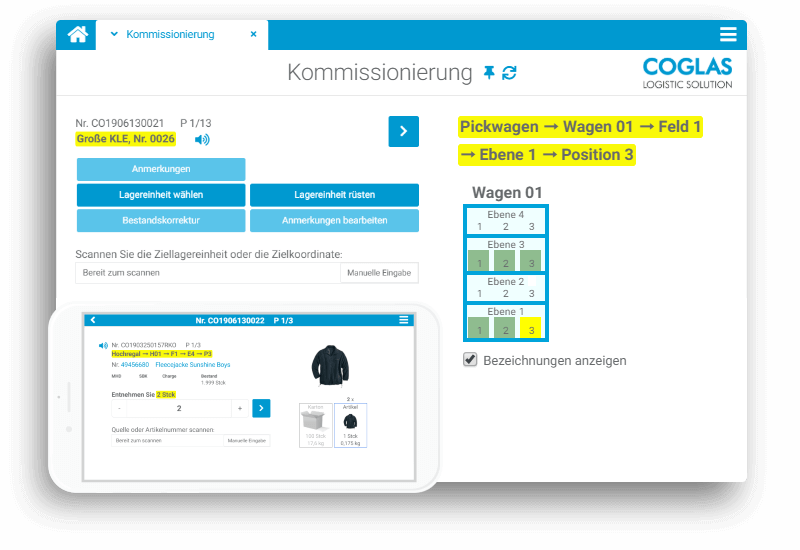 COGLAS Lagerverwaltungssystem Kommissionierung im WEB WMS