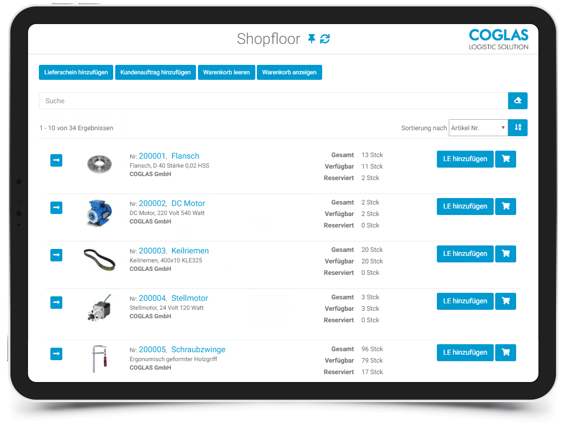 Shopfloor im COGLAS Lagerverwaltungssystem